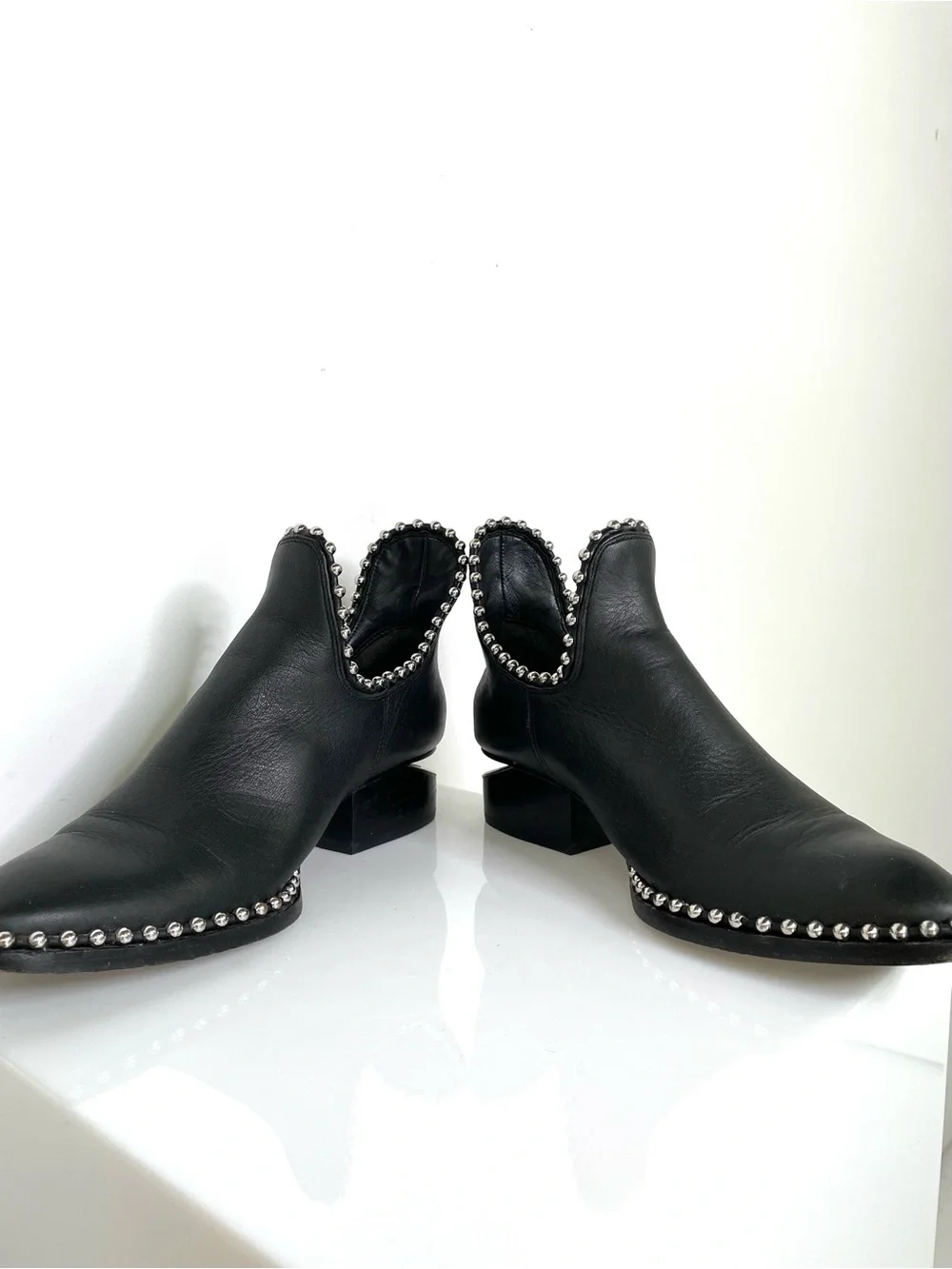 Shoes | Ankle Boots | Alexander Wang Silver Studded Trim Black Leather Notch 9.5